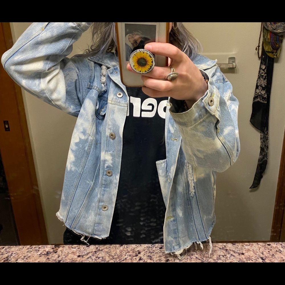 Custom bleached cropped jean jacket